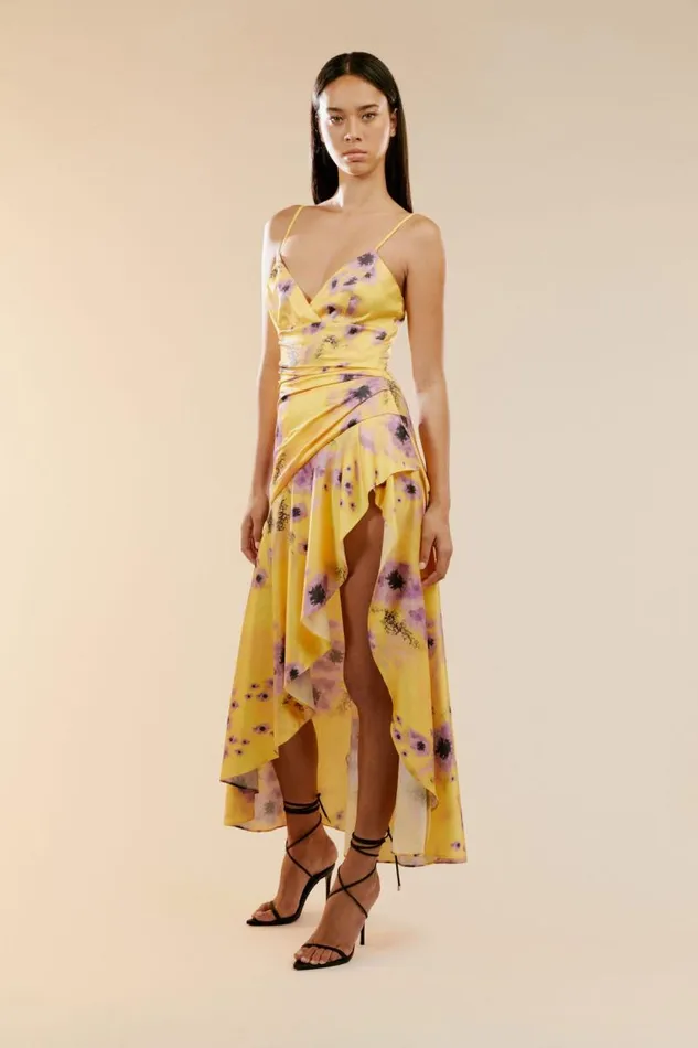 Women Bardot Day To Night Dresses Sorella Printed Midi Dress In Yellow Floral