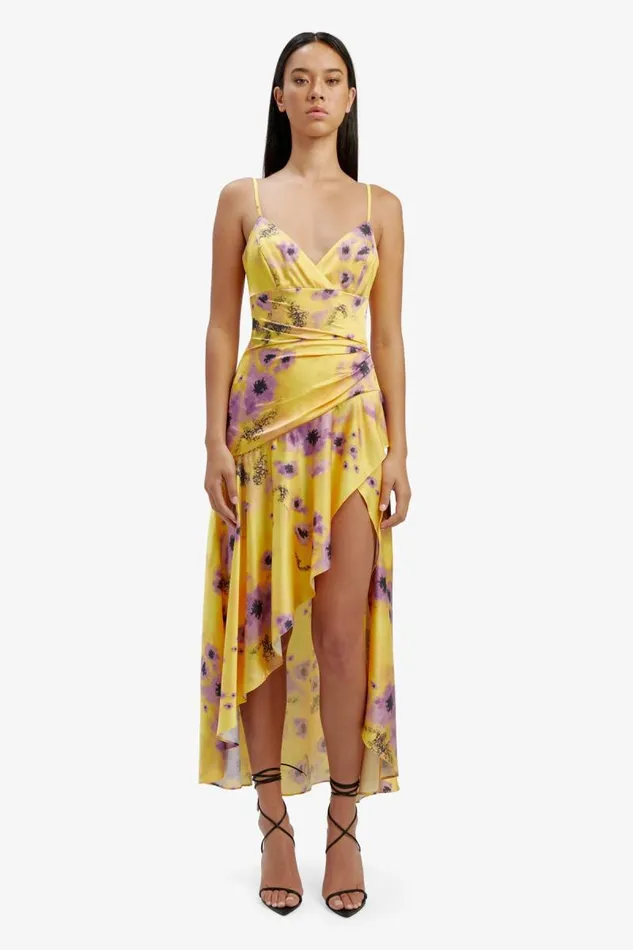 Women Bardot Day To Night Dresses Sorella Printed Midi Dress In Yellow Floral Women Bardot Day To Night Dresses Sorella Printed Midi Dress In Yellow Floral