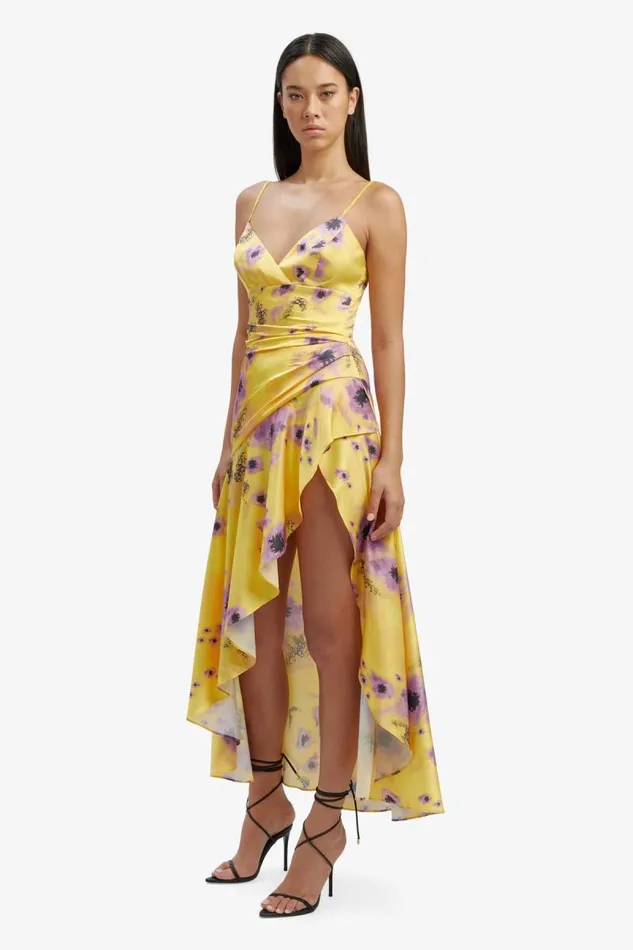 Women Bardot Day To Night Dresses Sorella Printed Midi Dress In Yellow Floral Women Bardot Day To Night Dresses Sorella Printed Midi Dress In Yellow Floral