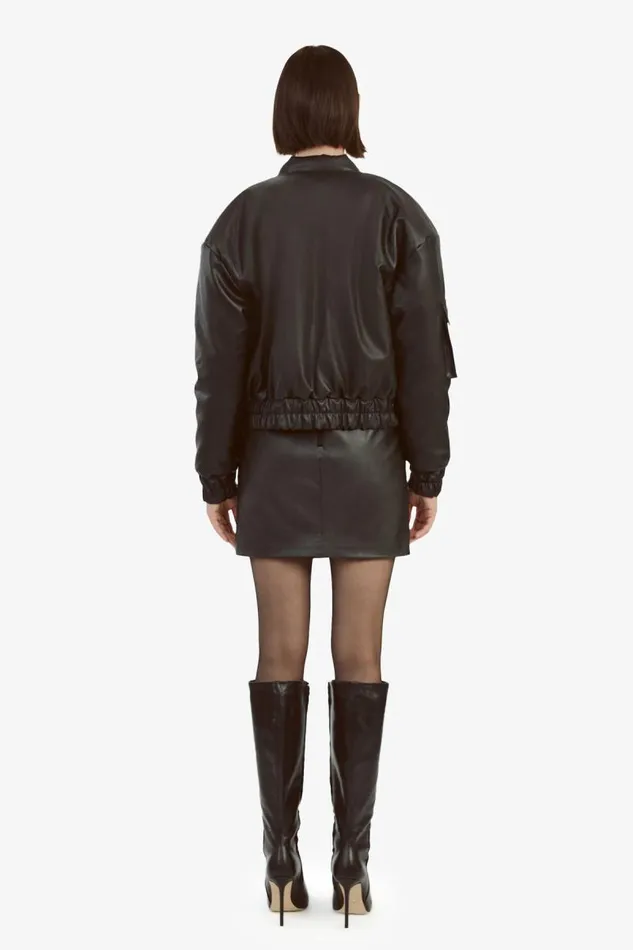 Women Bardot Jackets Vegan Leather Bomber Jacket In Black Women Bardot Jackets Vegan Leather Bomber Jacket In Black