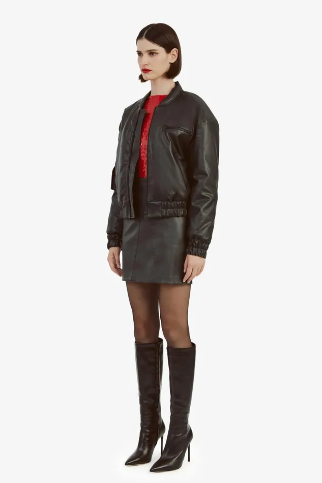 Women Bardot Jackets Vegan Leather Bomber Jacket In Black Women Bardot Jackets Vegan Leather Bomber Jacket In Black