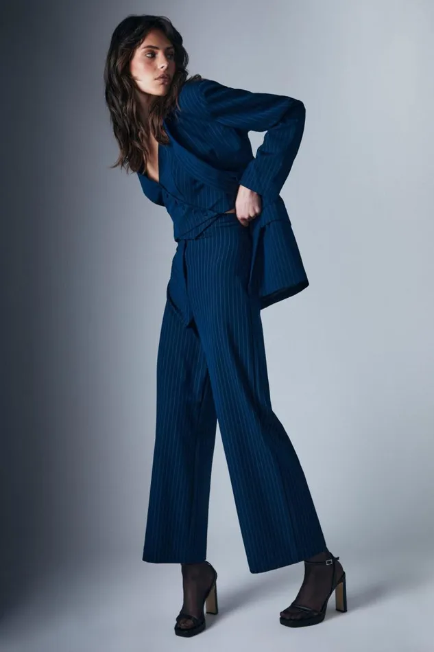 Women Bardot Pants Pin Stripe Wide Leg Pant In Navy Stripe