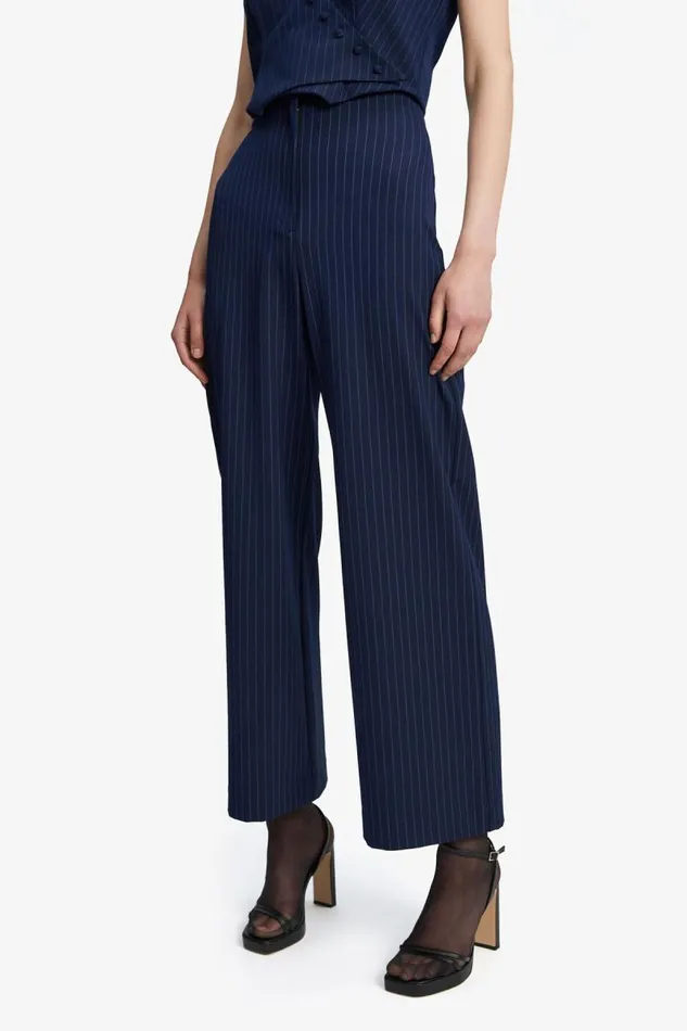 Women Bardot Pants Pin Stripe Wide Leg Pant In Navy Stripe Women Bardot Pants Pin Stripe Wide Leg Pant In Navy Stripe