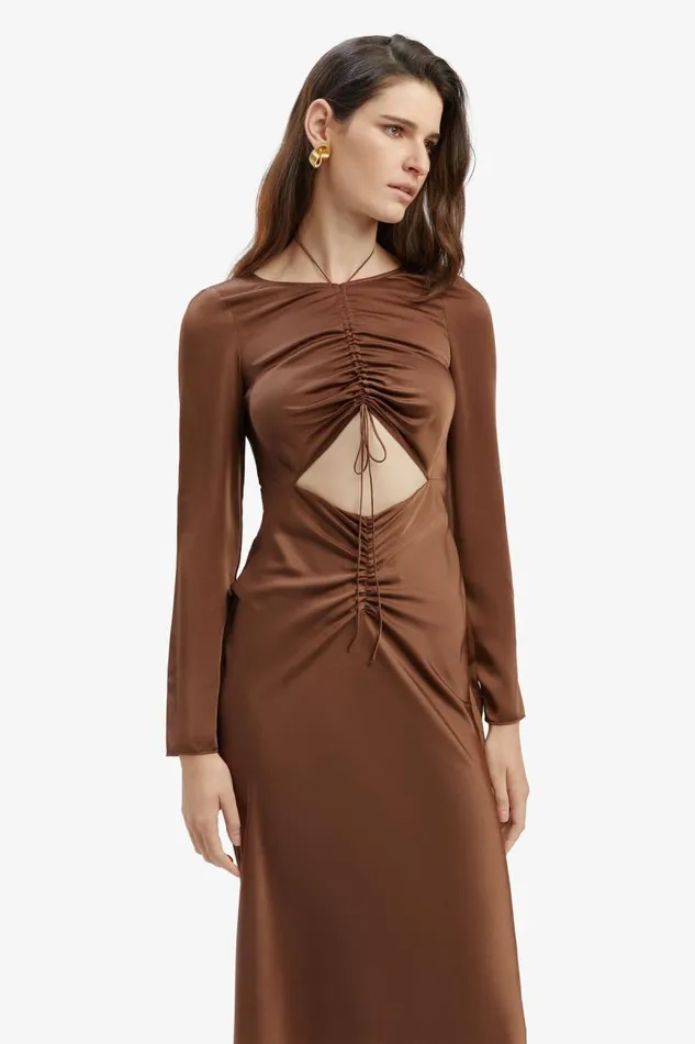 Women Bardot Party Dresses Daring Satin Midi Dress In Chocolate Women Bardot Party Dresses Daring Satin Midi Dress In Chocolate