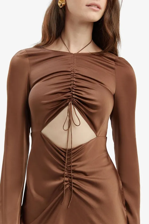 Women Bardot Party Dresses Daring Satin Midi Dress In Chocolate Women Bardot Party Dresses Daring Satin Midi Dress In Chocolate