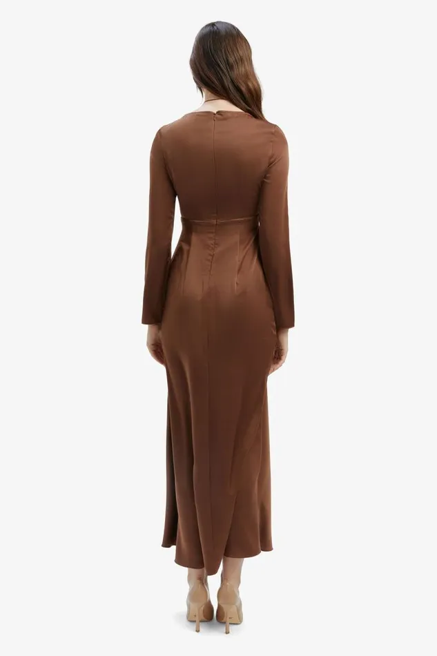 Women Bardot Party Dresses Daring Satin Midi Dress In Chocolate Women Bardot Party Dresses Daring Satin Midi Dress In Chocolate