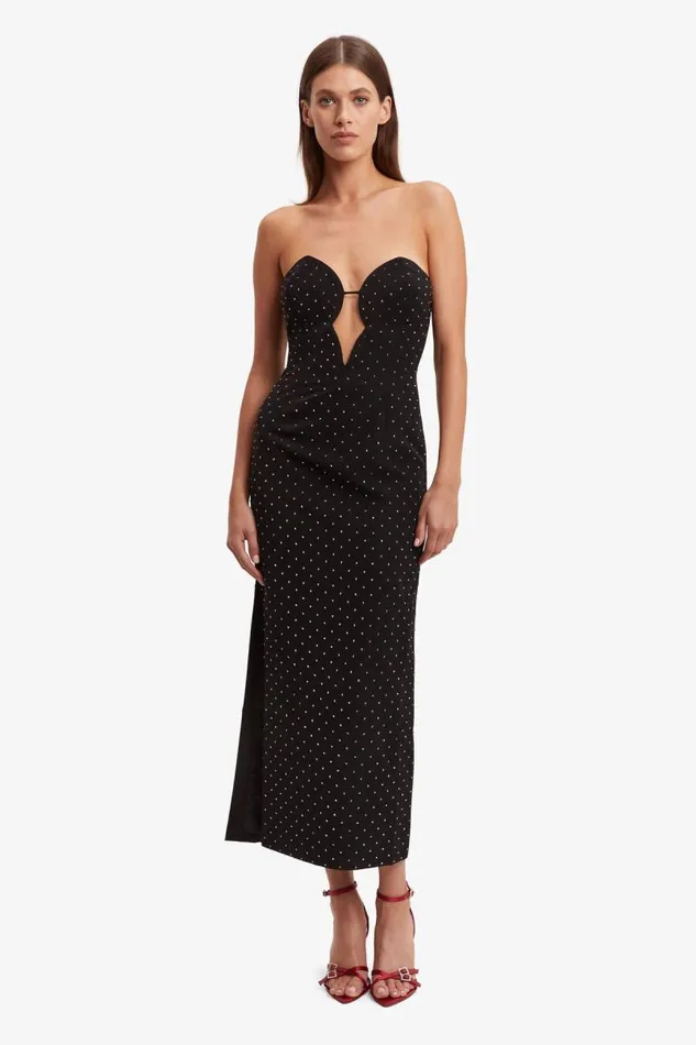 Women Bardot Party Dresses Eleni Stud Midi Dress In Black Women Bardot Party Dresses Eleni Stud Midi Dress In Black