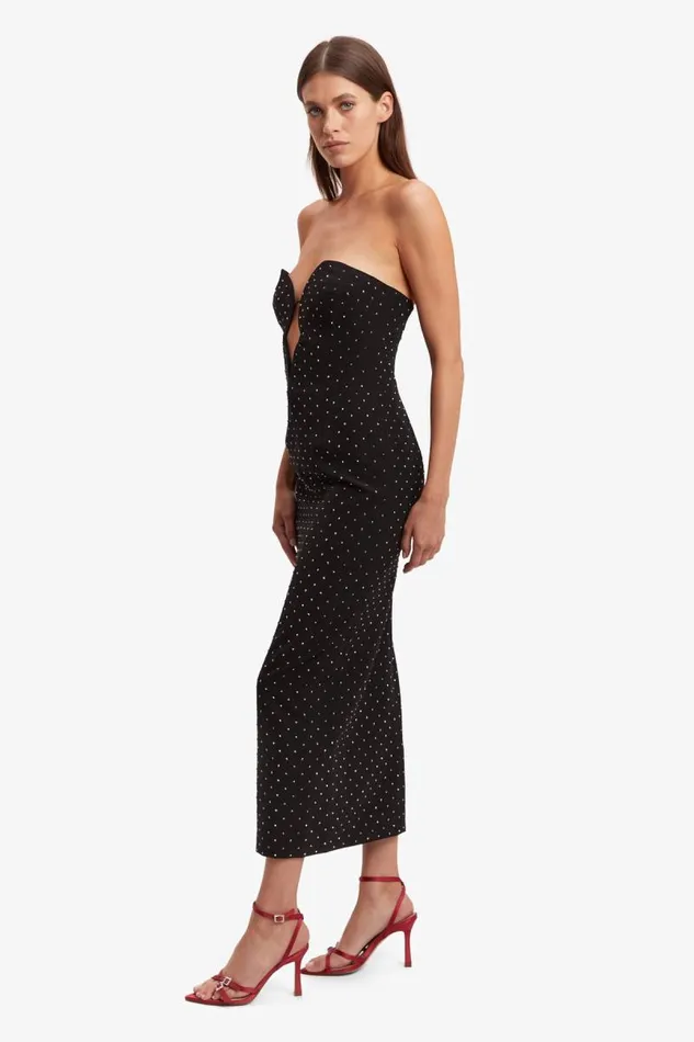Women Bardot Party Dresses Eleni Stud Midi Dress In Black Women Bardot Party Dresses Eleni Stud Midi Dress In Black