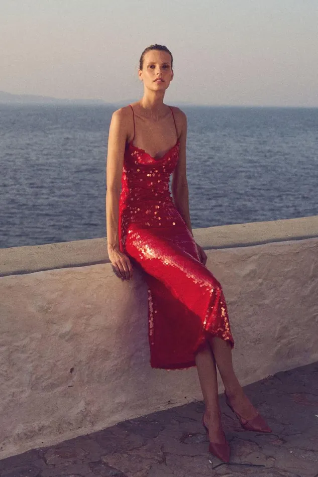 Women Bardot Party Dresses Karina Sequin Maxi Dress In Fire Red Women Bardot Party Dresses Karina Sequin Maxi Dress In Fire Red