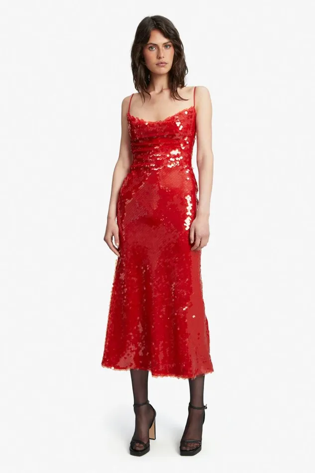 Women Bardot Party Dresses Karina Sequin Maxi Dress In Fire Red Women Bardot Party Dresses Karina Sequin Maxi Dress In Fire Red