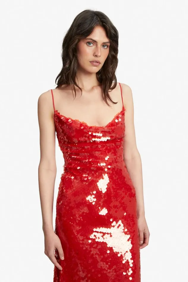 Women Bardot Party Dresses Karina Sequin Maxi Dress In Fire Red Women Bardot Party Dresses Karina Sequin Maxi Dress In Fire Red