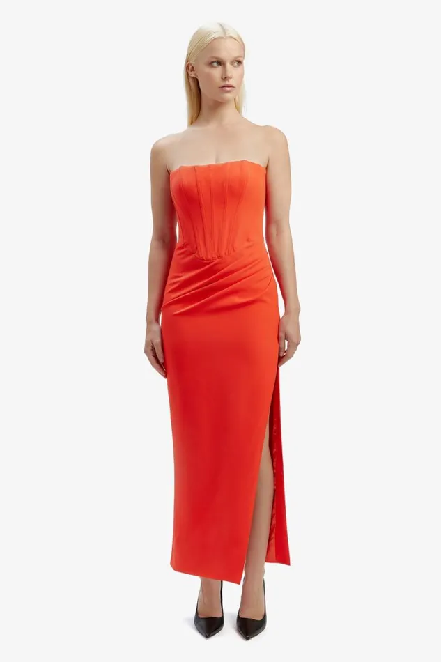 Women Bardot Party Dresses Saira Midi Dress In Orange Sorbet Women Bardot Party Dresses Saira Midi Dress In Orange Sorbet