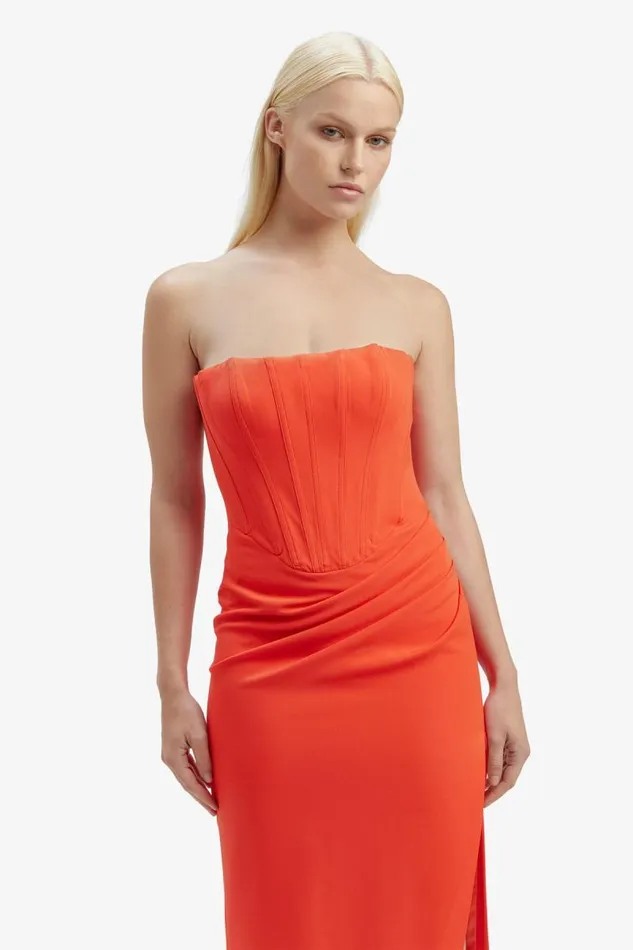 Women Bardot Party Dresses Saira Midi Dress In Orange Sorbet Women Bardot Party Dresses Saira Midi Dress In Orange Sorbet