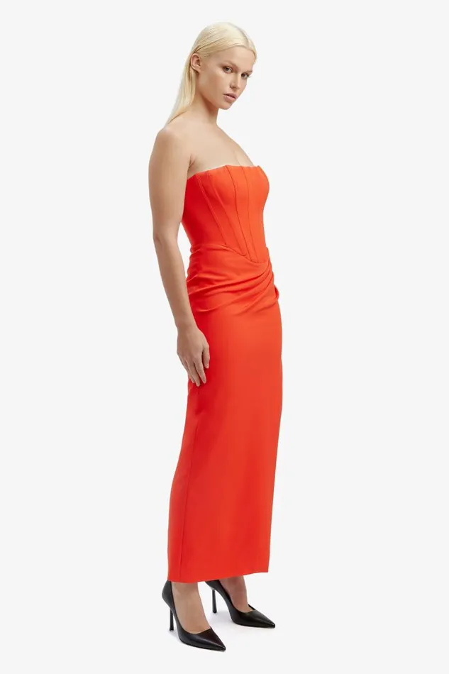 Women Bardot Party Dresses Saira Midi Dress In Orange Sorbet Women Bardot Party Dresses Saira Midi Dress In Orange Sorbet