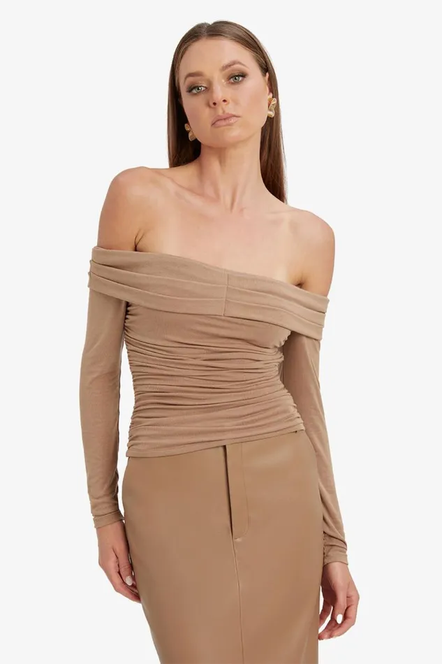 Women Bardot Party Tops Elsa Off The Shoudler Top In Taupe Women Bardot Party Tops Elsa Off The Shoudler Top In Taupe