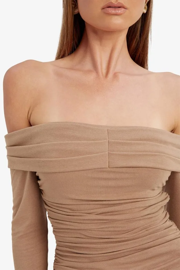 Women Bardot Party Tops Elsa Off The Shoudler Top In Taupe Women Bardot Party Tops Elsa Off The Shoudler Top In Taupe
