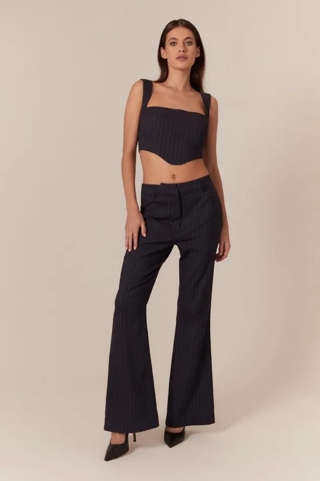Women Bardot Party Tops Sian Pin Stripe Bustier In Navy Pinstripe