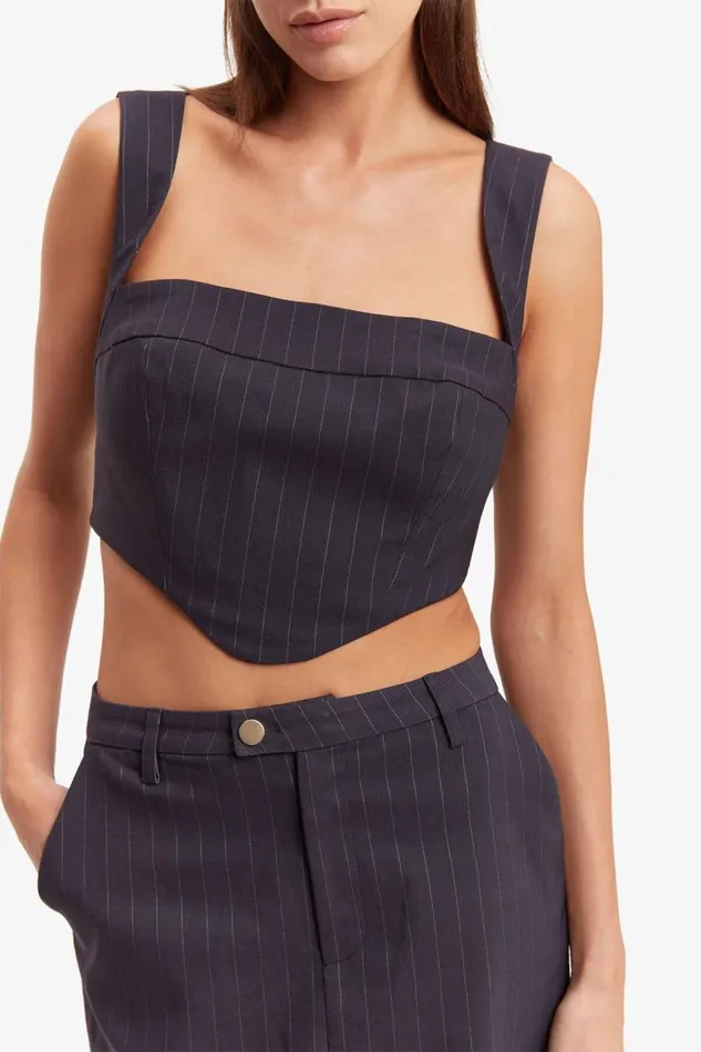 Women Bardot Party Tops Sian Pin Stripe Bustier In Navy Pinstripe Women Bardot Party Tops Sian Pin Stripe Bustier In Navy Pinstripe