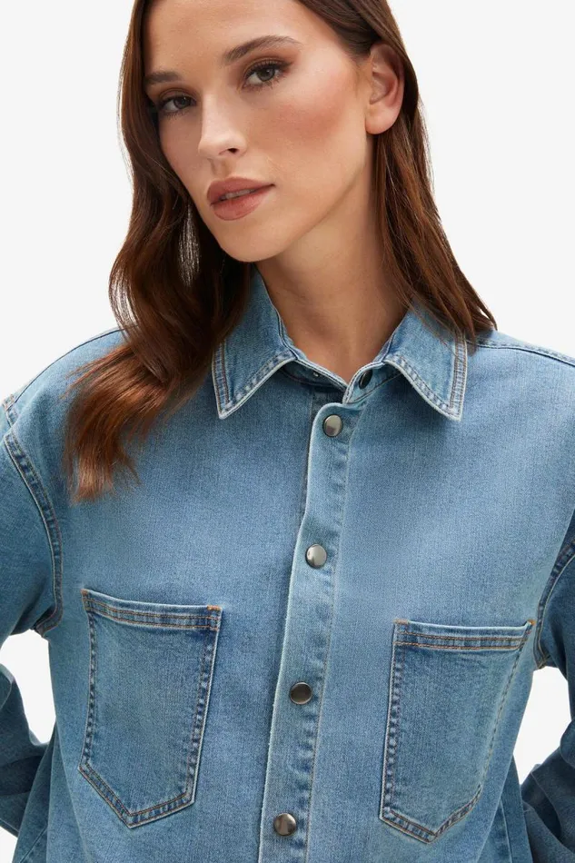 Women Bardot Shirts and Blouses Oversized Denim Shirt In Acid Women Bardot Shirts and Blouses Oversized Denim Shirt In Acid