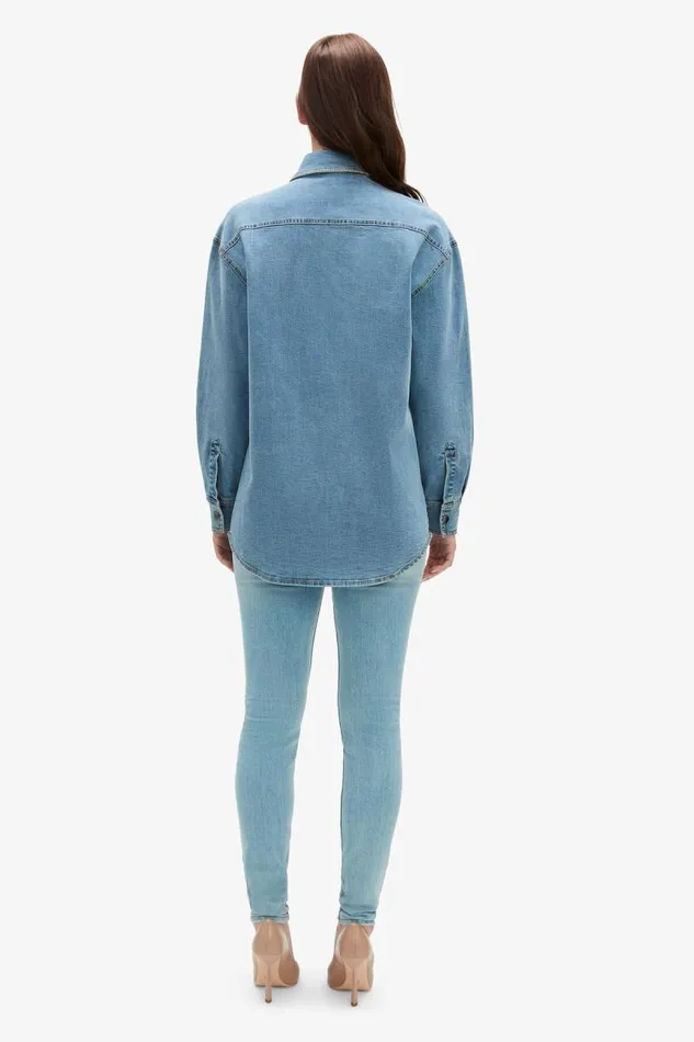Women Bardot Shirts and Blouses Oversized Denim Shirt In Acid Women Bardot Shirts and Blouses Oversized Denim Shirt In Acid