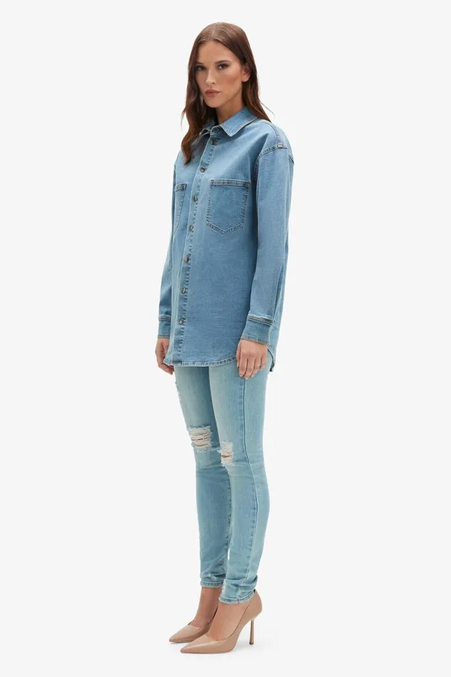 Women Bardot Shirts and Blouses Oversized Denim Shirt In Acid Women Bardot Shirts and Blouses Oversized Denim Shirt In Acid