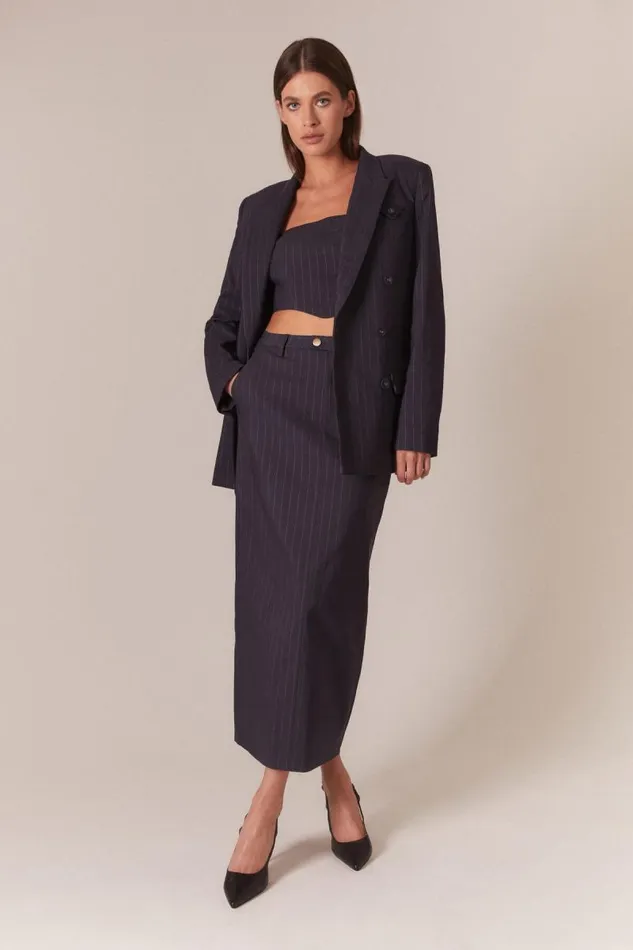 Women Bardot Skirts Sian Pin Stripe Maxi Skirt In Navy Pinstripe