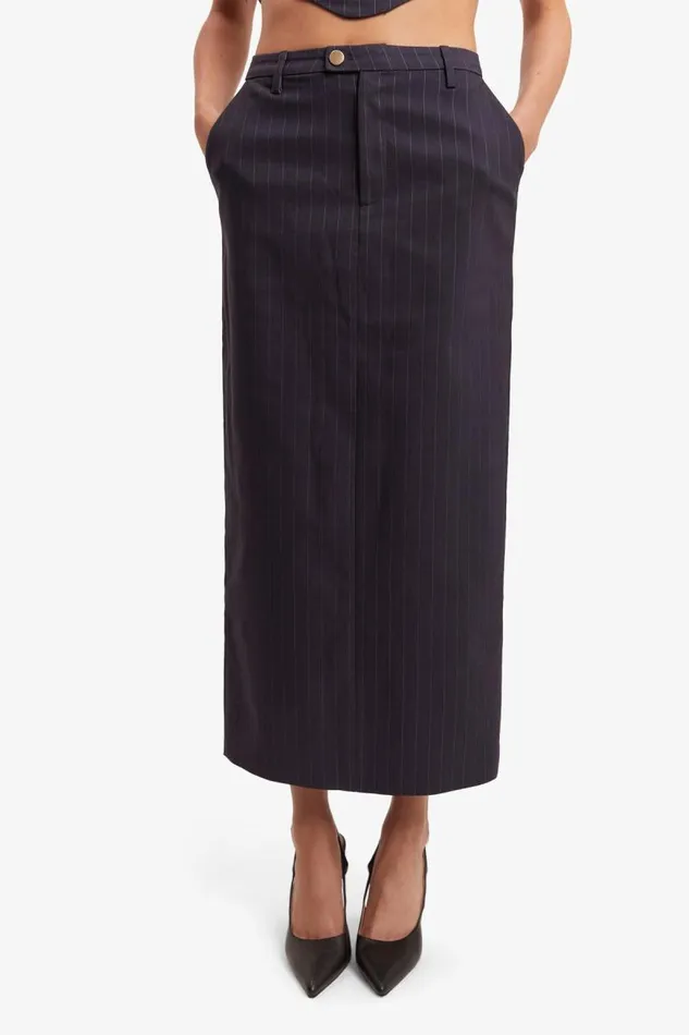 Women Bardot Skirts Sian Pin Stripe Maxi Skirt In Navy Pinstripe Women Bardot Skirts Sian Pin Stripe Maxi Skirt In Navy Pinstripe