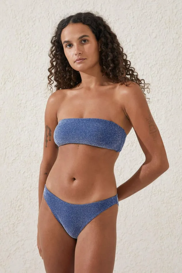 Women Bikinis Cotton On Bandeau Bikini Top Lapis Blue Metallic