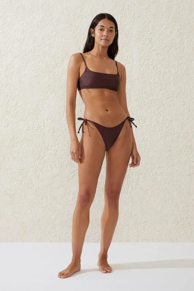 Women Bikinis Cotton On Straight Neck Crop Bikini Top Willow Brown Shimmer