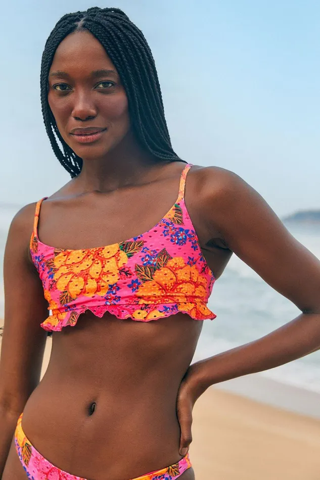 Women Bikinis Farm Rio Pink Flowers Garden Bikini Top