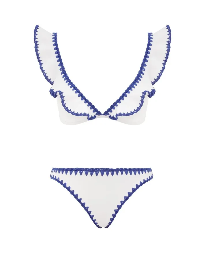 Women Bikinis Zimmermann Maxine Crochet Frill Bikini Ivoryblue