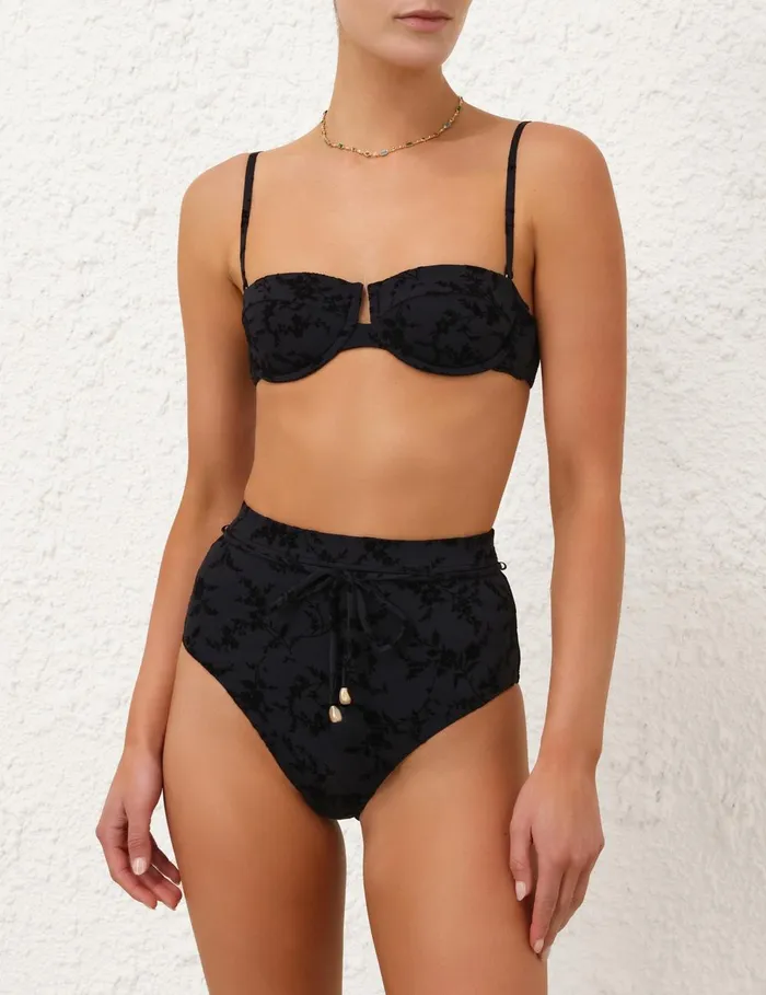 Women Bikinis Zimmermann Wylie Textured High Waist Pant Black