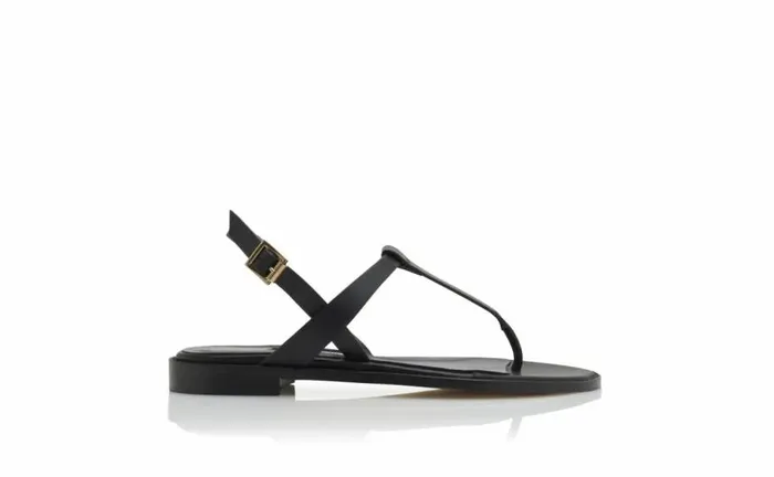 Women Black Calf Leather Flat Sandals Manolo Blahnik Flats