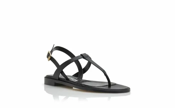 Women Black Calf Leather Flat Sandals Manolo Blahnik Flats
