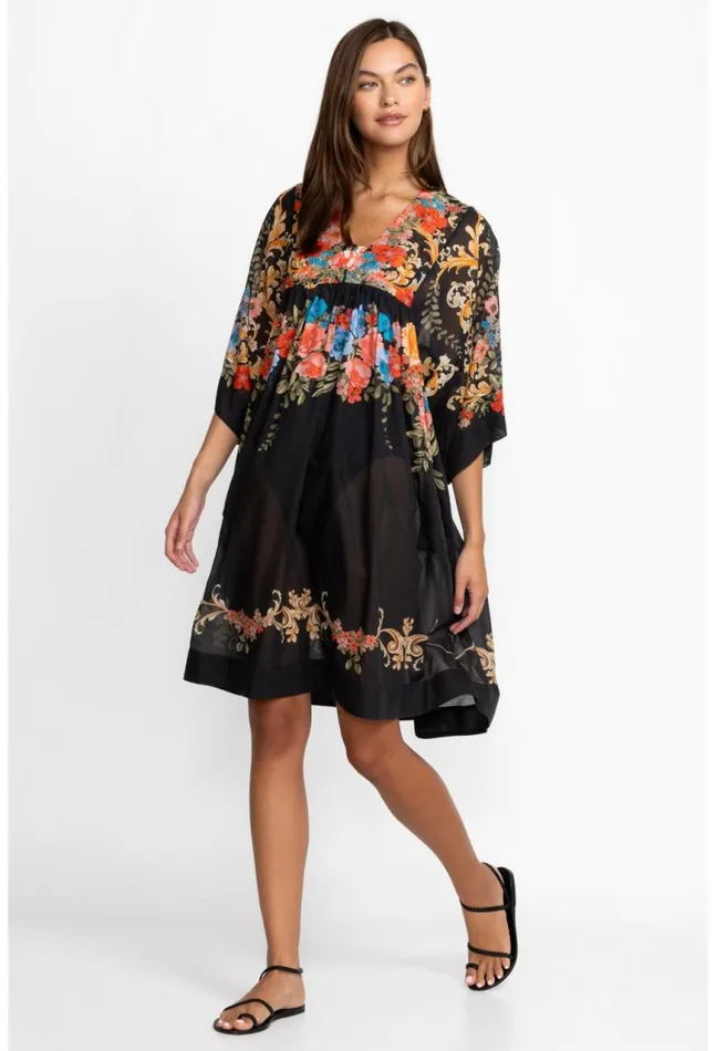 Women Black Royal Easy Coverup Dress Multi Johnny Was Swim and Resort
