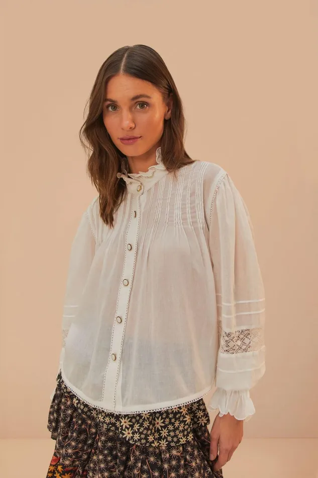 Women Blouses Farm Rio OffWhite Long Sleeve Blouse