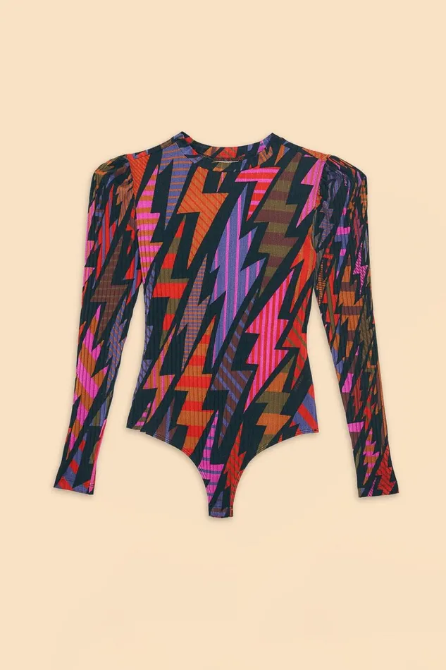 Women Bodysuits Farm Rio Black Lightning Bodysuit