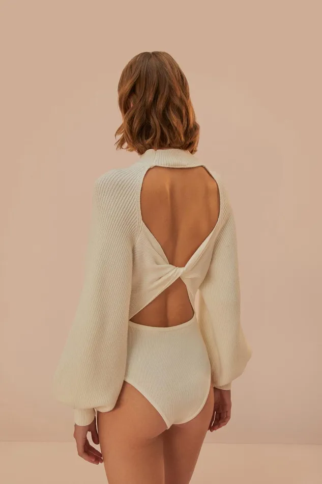 Women Bodysuits Farm Rio OffWhite Knit Bodysuit