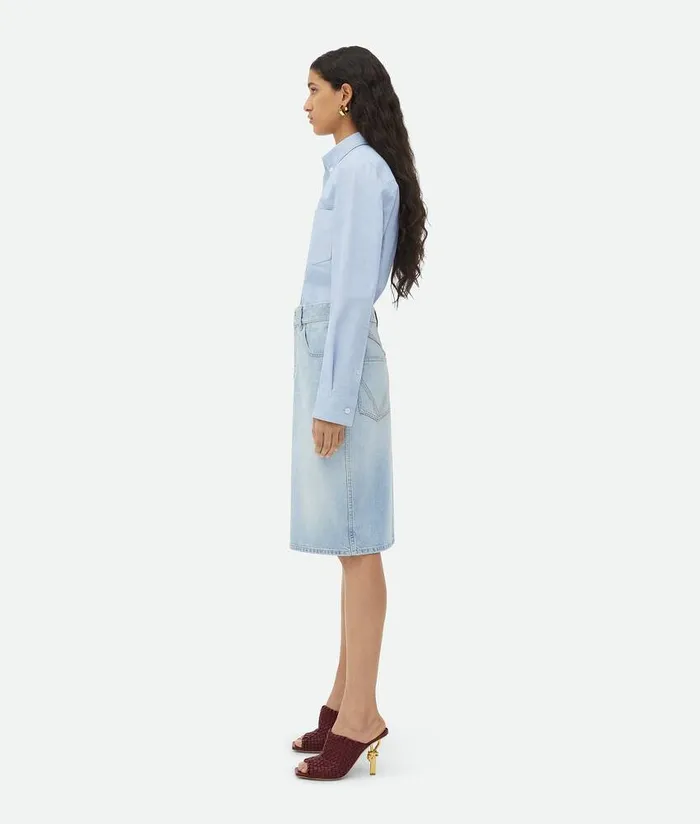 Women Bottega Veneta Denim Light Bleached Denim Midi Skirt Light Bleach