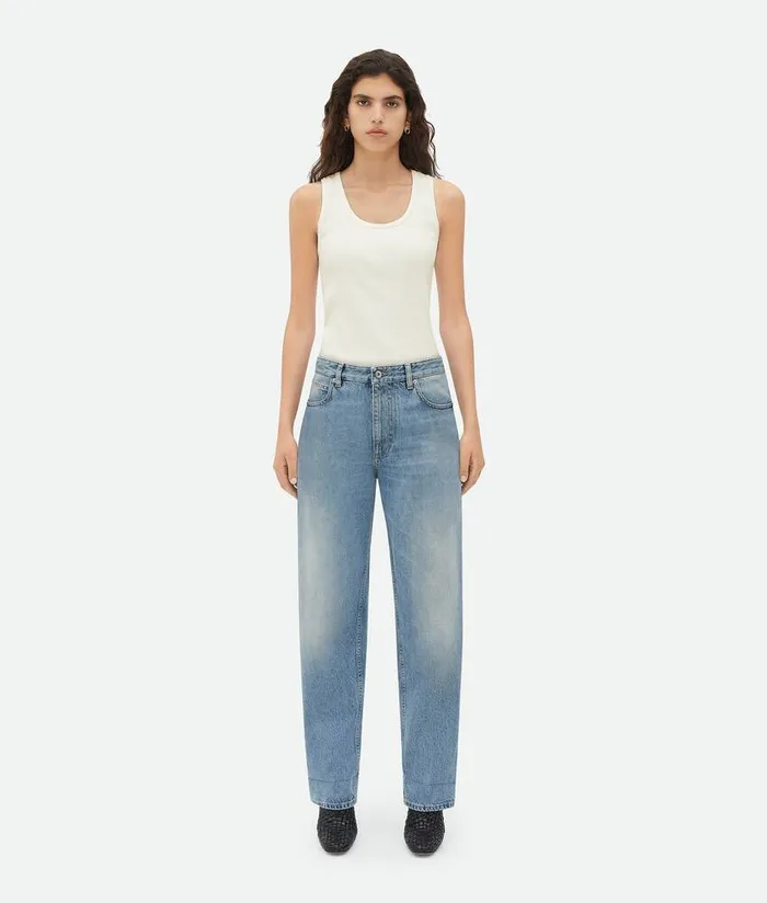Women Bottega Veneta Denim Vintage Medium Indigo Turned Up Denim Mid Blue