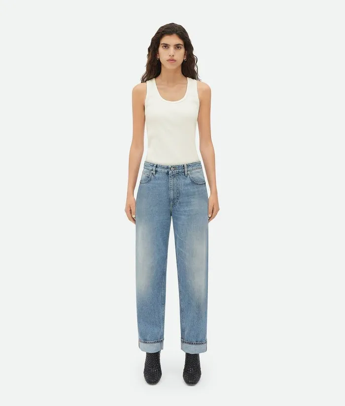 Women Bottega Veneta Denim Vintage Medium Indigo Turned Up Denim Mid Blue