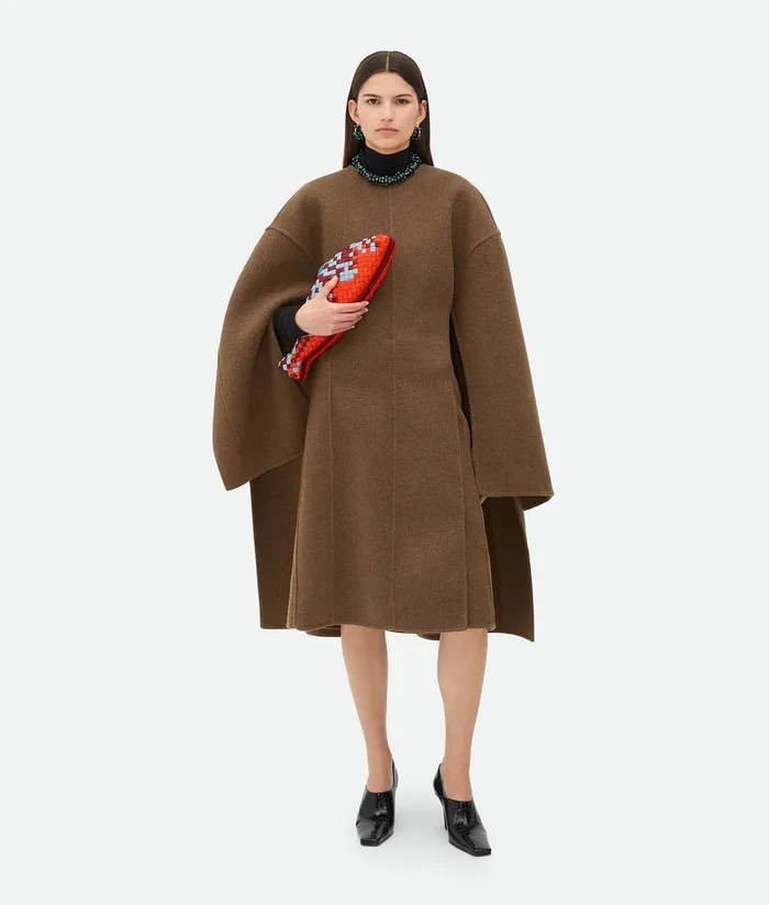 Women Bottega Veneta Dresses Melange Cashmere Cape Dress Gingersnapmelange