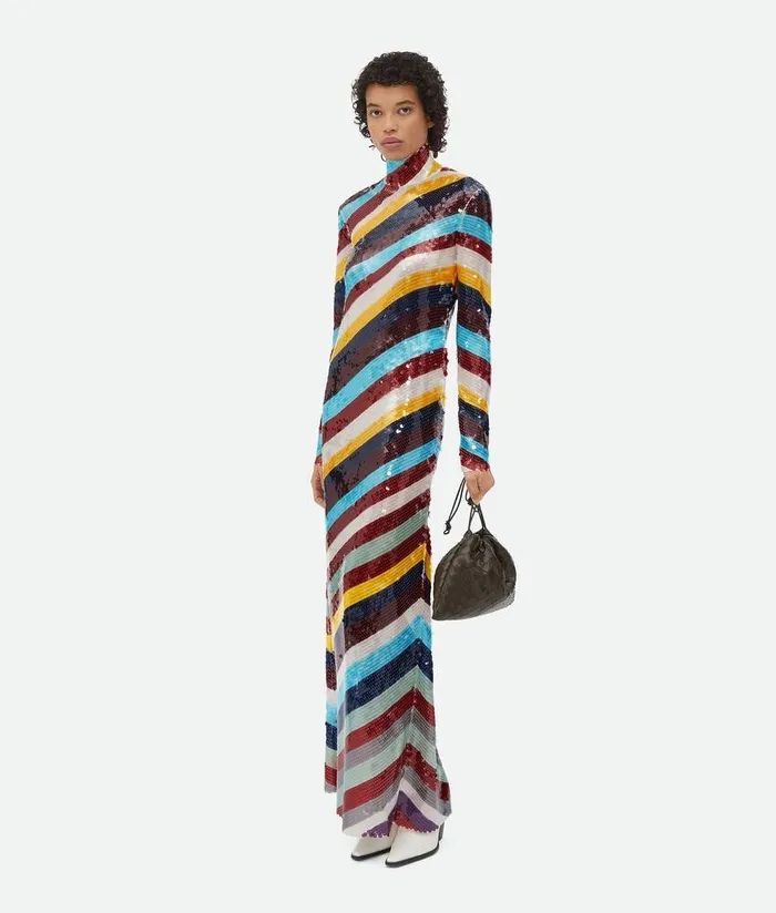 Women Bottega Veneta Dresses Striped Cotton Sequined Dress Multicolor