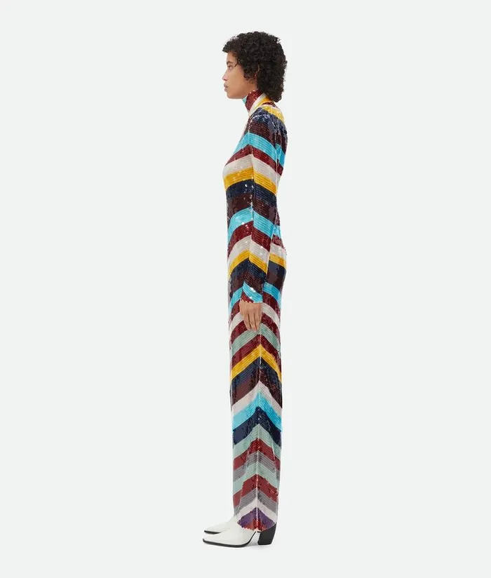 Women Bottega Veneta Dresses Striped Cotton Sequined Dress Multicolor