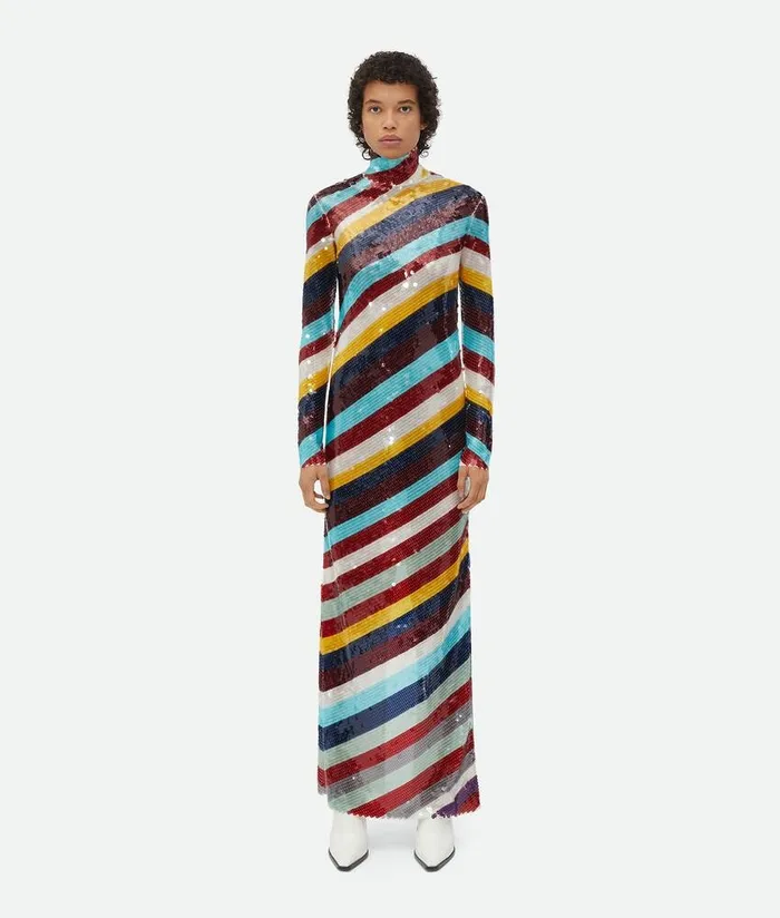 Women Bottega Veneta Dresses Striped Cotton Sequined Dress Multicolor