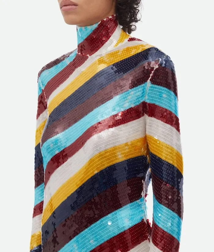 Women Bottega Veneta Dresses Striped Cotton Sequined Dress Multicolor