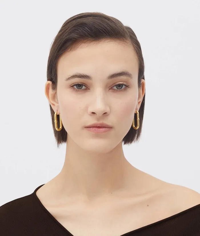 Women Bottega Veneta Earrings Chain Hoop Earrings Yellow Gold