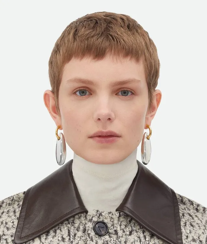 Women Bottega Veneta Earrings Ellipse Large Earrings Silveryellow Gold