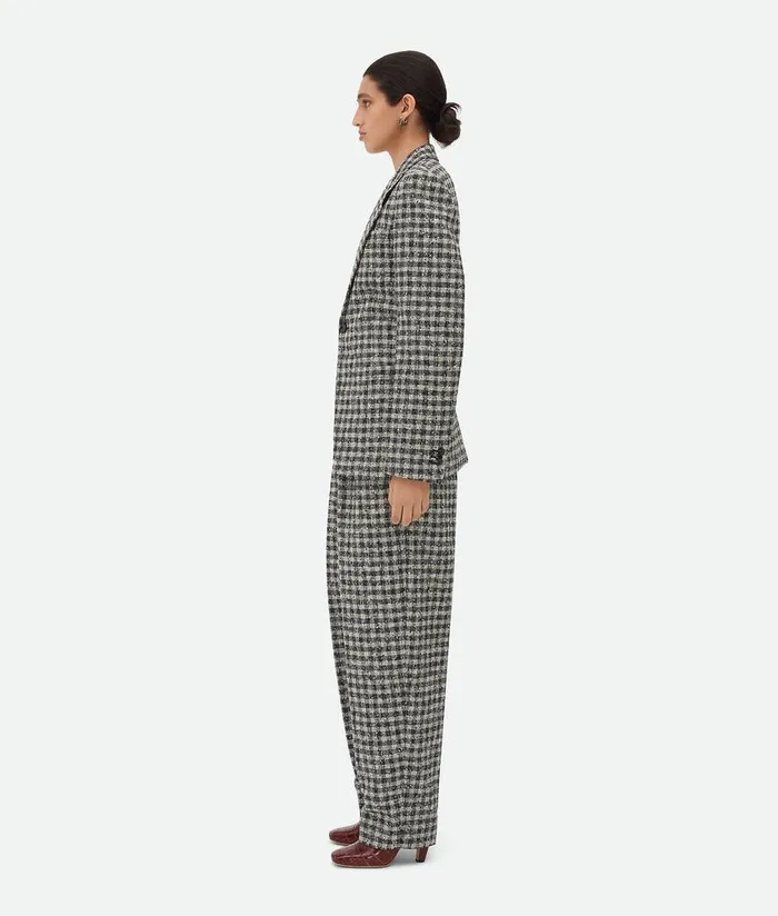 Women Bottega Veneta Jackets Boucle Gingham Wool Jacket Blackpearlkhaki