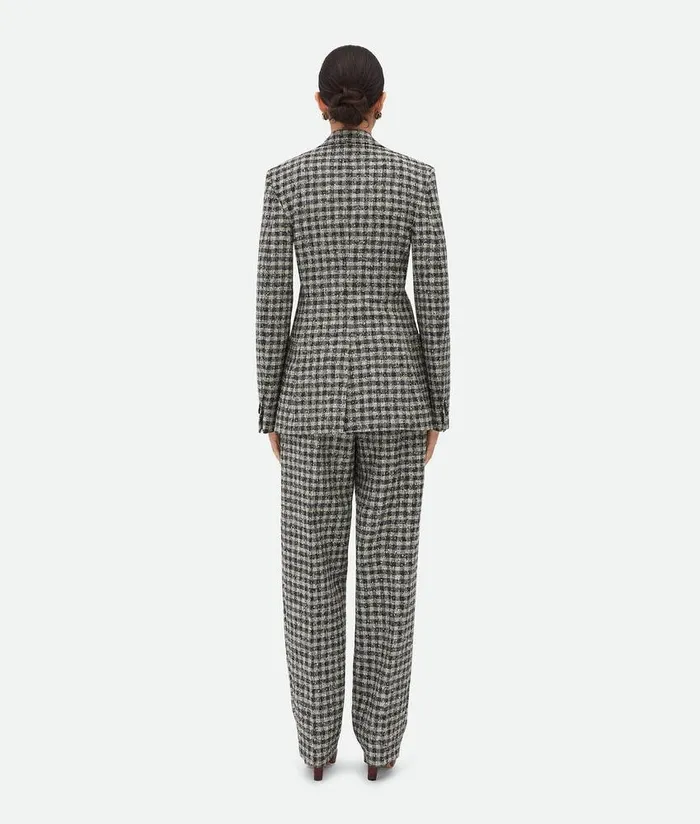 Women Bottega Veneta Jackets Boucle Gingham Wool Jacket Blackpearlkhaki
